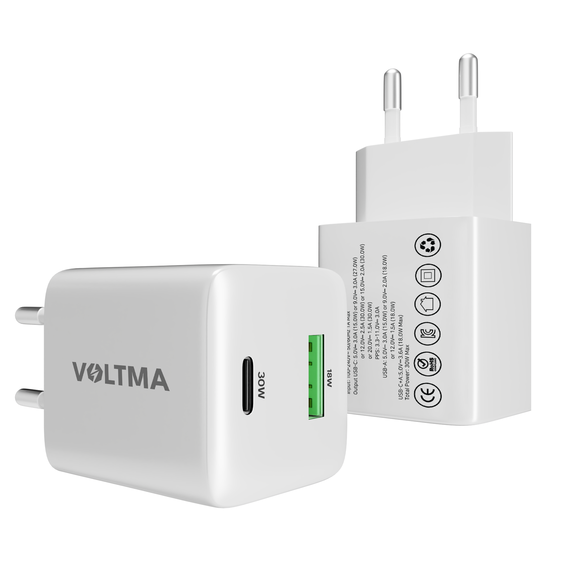 VOLTMA Cargador de 45W con 2 Puertos USB