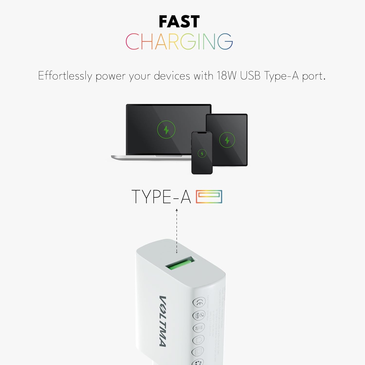 Voltma Cargador GAN Tech 18W, USB Tipo-A