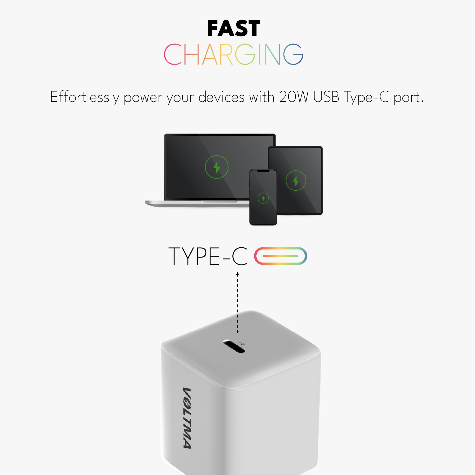 VOLTMA Cargador USB Tipo-C, 20W - Tecnología GAN