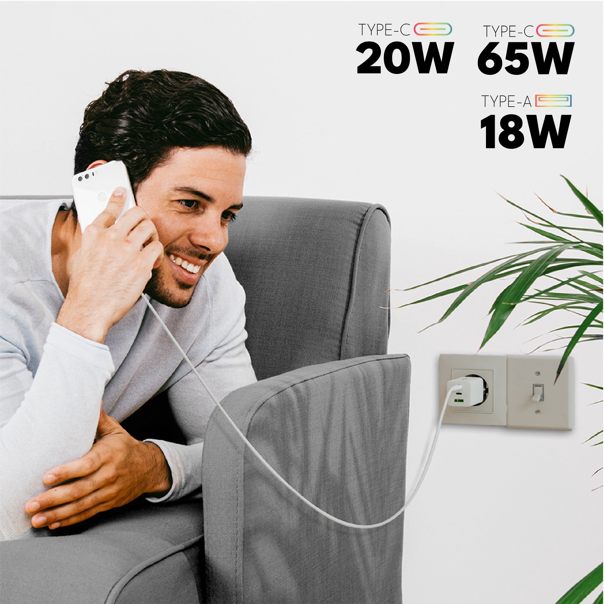 VOLTMA Cargador USB de 65W con 3 Puertos de Entrada