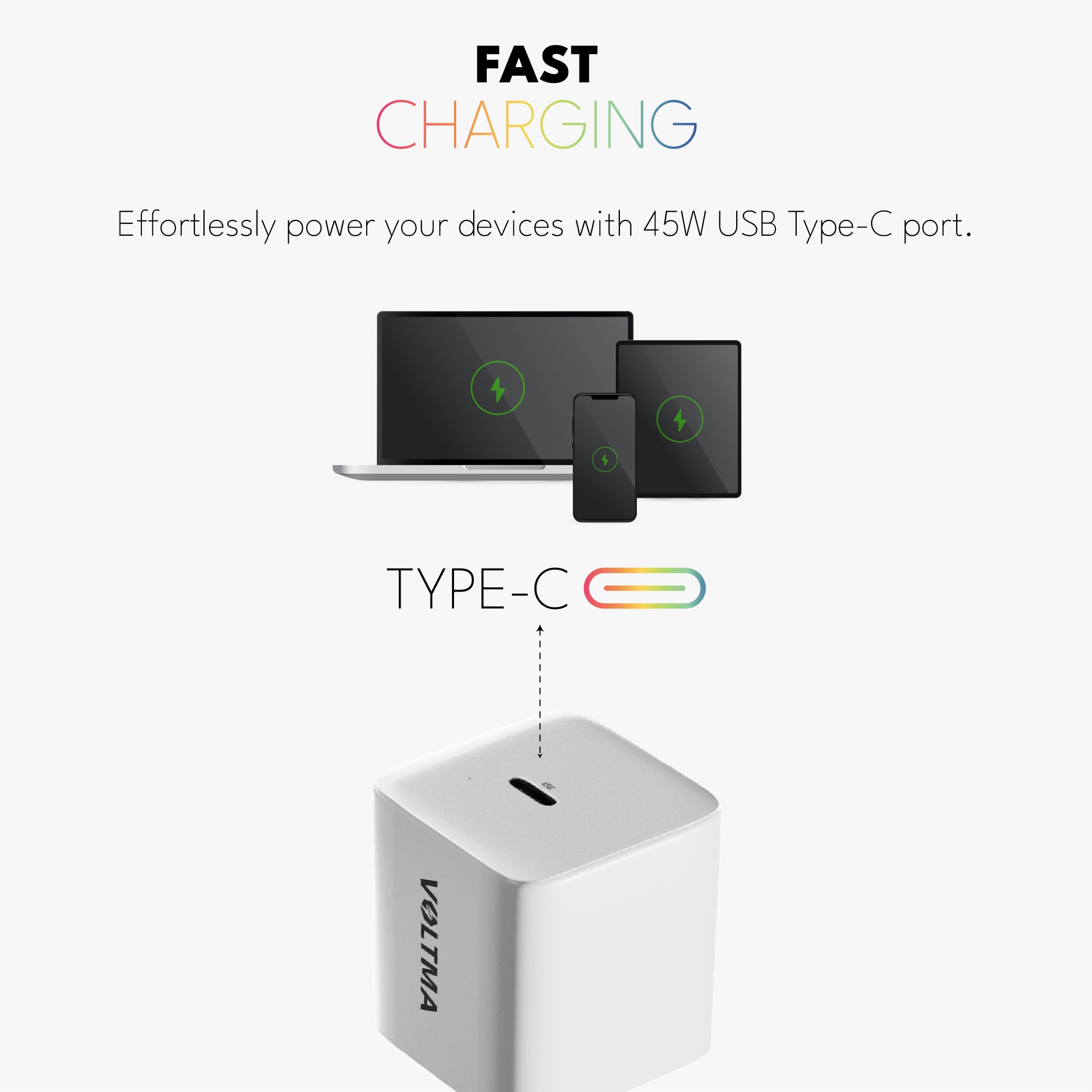 VOLTMA Cargador Rápido de 45W, USB Tipo-C