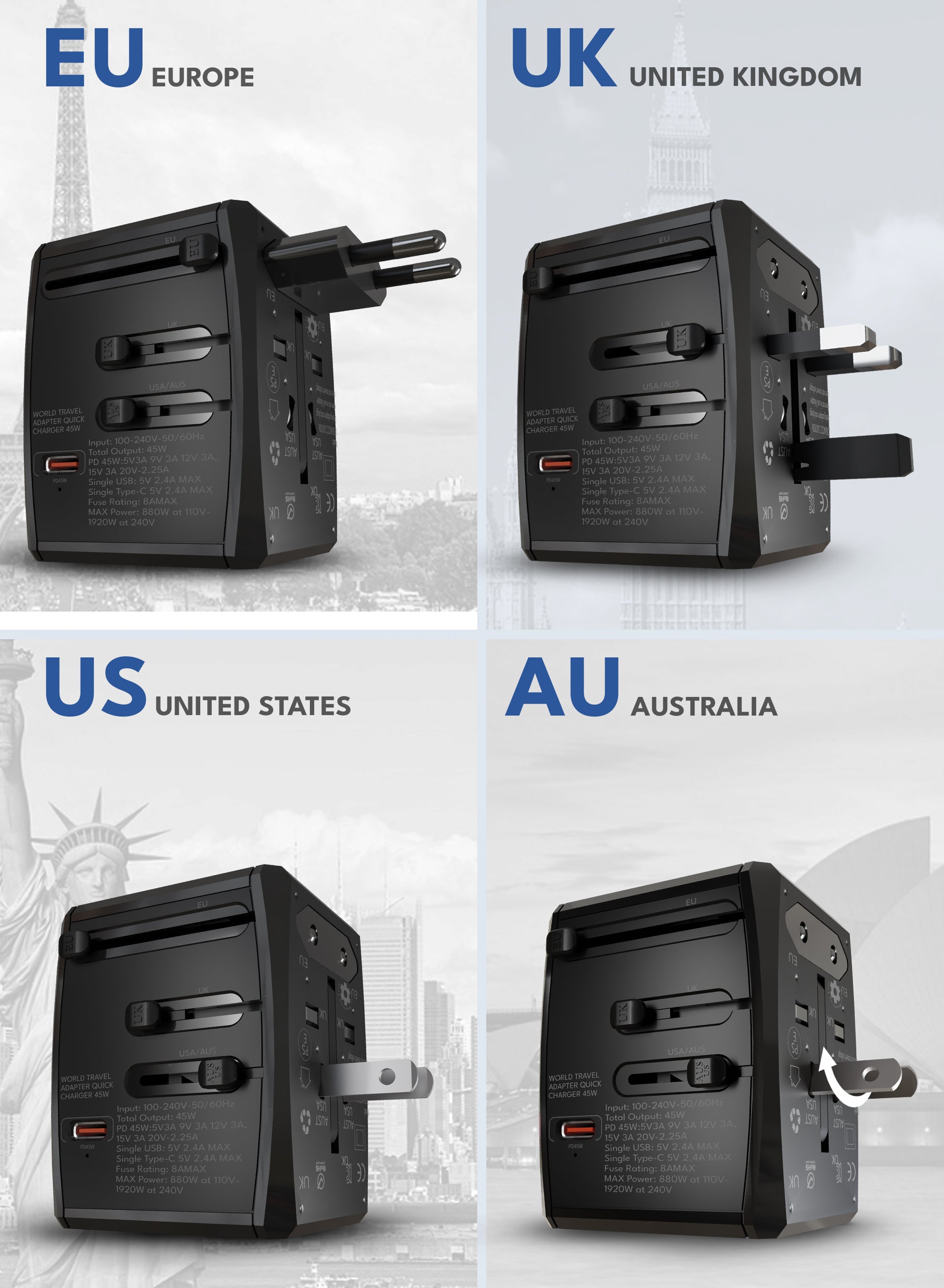 VOLTMA Cargador Universal 45W - 3 Puertos USB-C