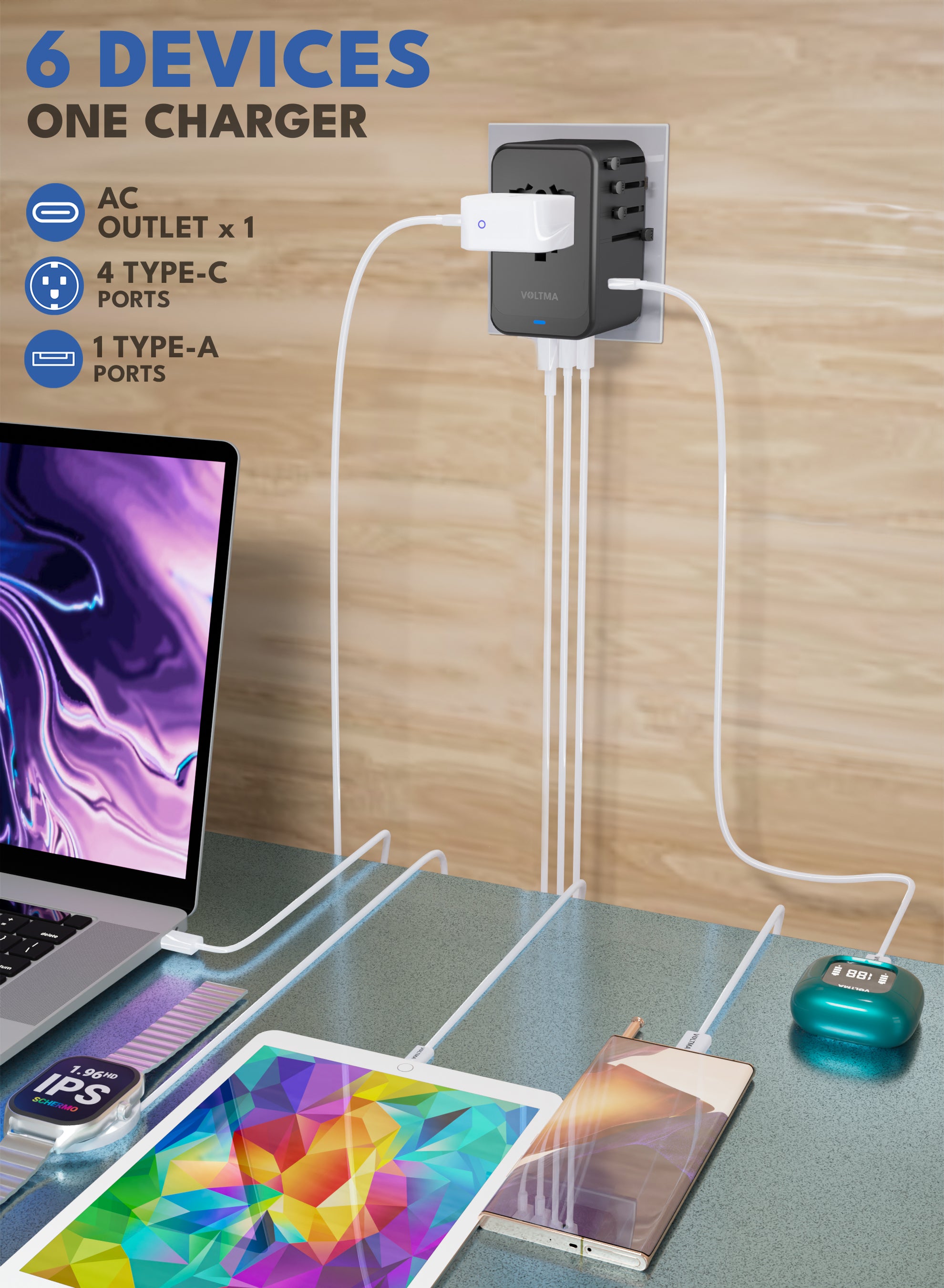 VOLTMA Cargador Universal 100W - 4 Puertos USB-C