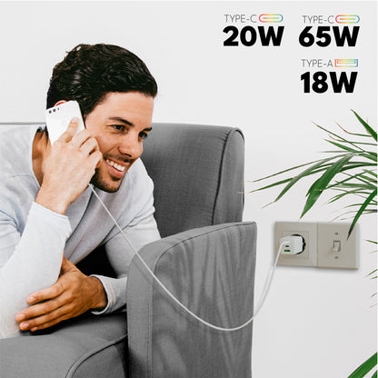 VOLTMA Cargador USB de 65W con 3 Puertos de Entrada
