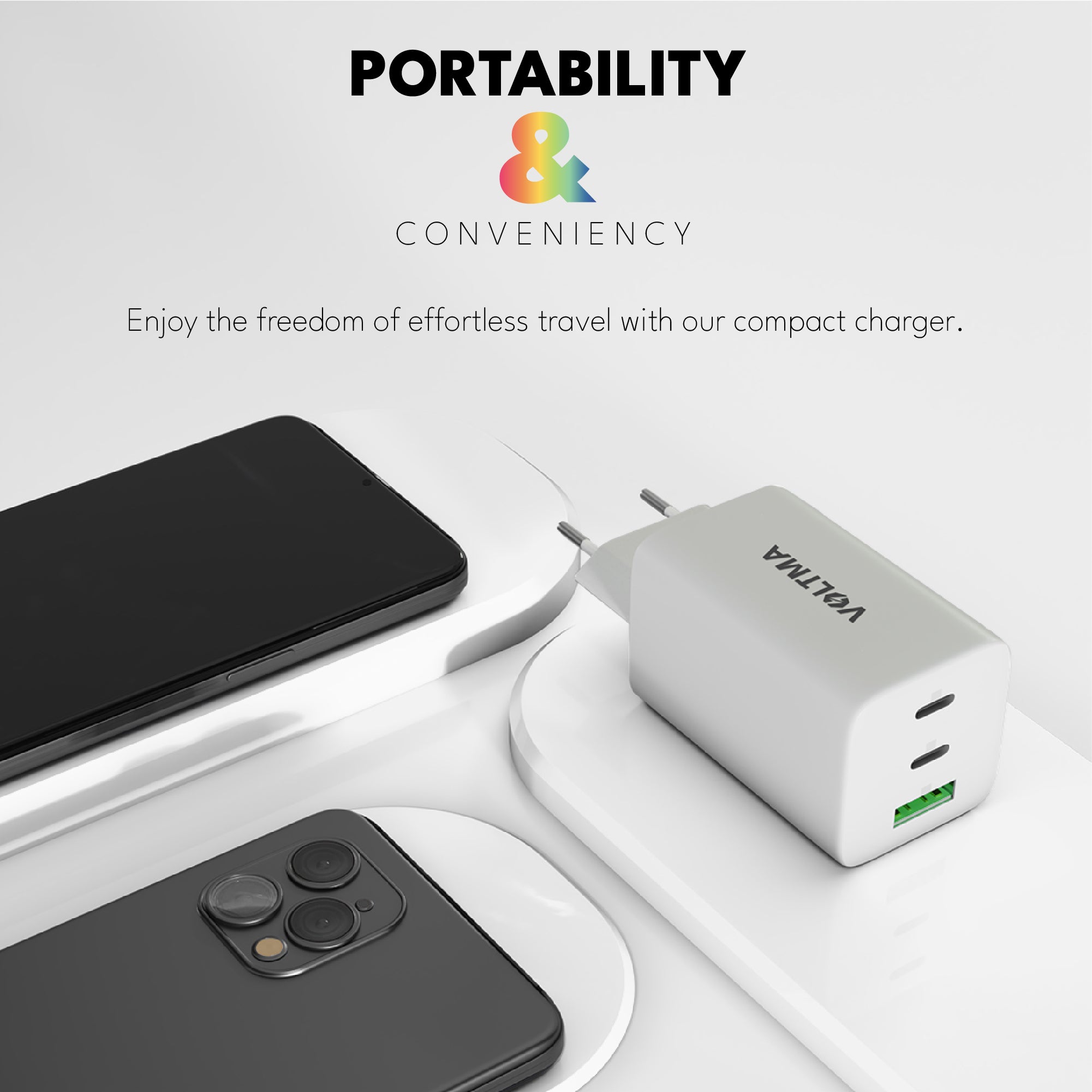 VOLTMA Cargador USB de 65W con 3 Puertos de Entrada
